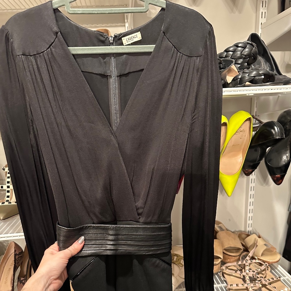 L’agence black faux wrap belted dress size 6